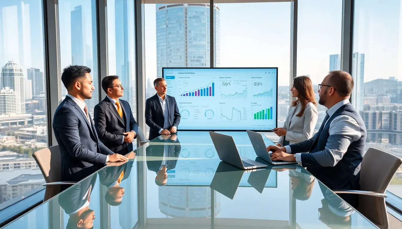 business team reviewing seo analytics in a modern perth office